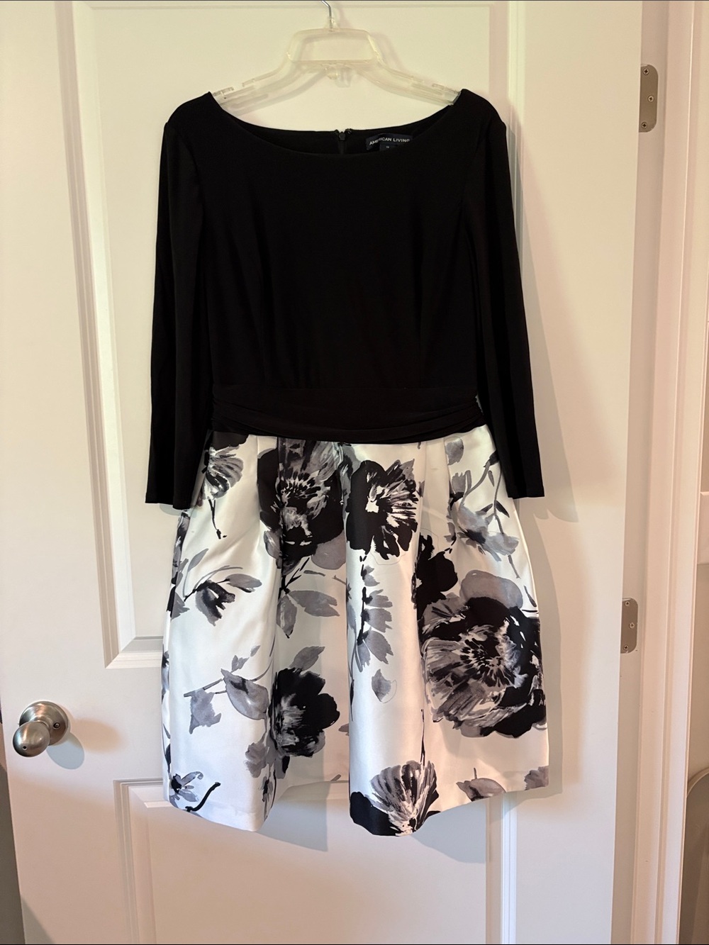 American Living Black Bodice with White & Black Floral Skirt Dress